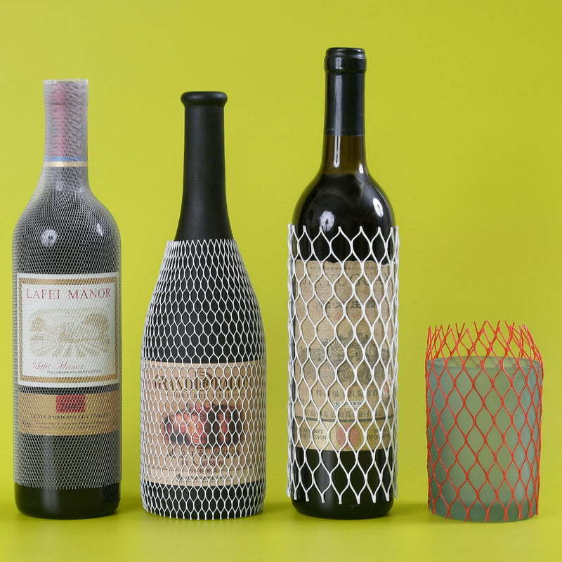 Funda protectora de malla para botella con envoltura de red retráctil para embalaje de botellas de vino